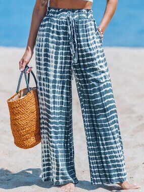 NWT CUPSHE Blue White Tie-Dye Wide-Leg Spun Sugar Lounge Pants – Med